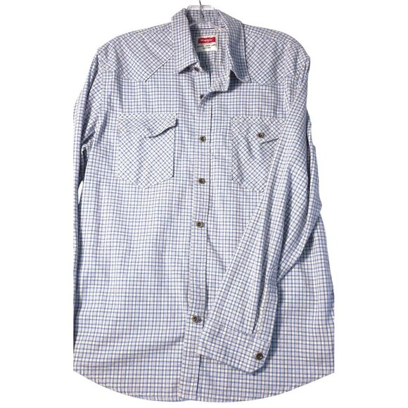 Wrangler Men's Long-Sleeve Western Plaid Shirt Blue/Beige L - Picture 1 of 8